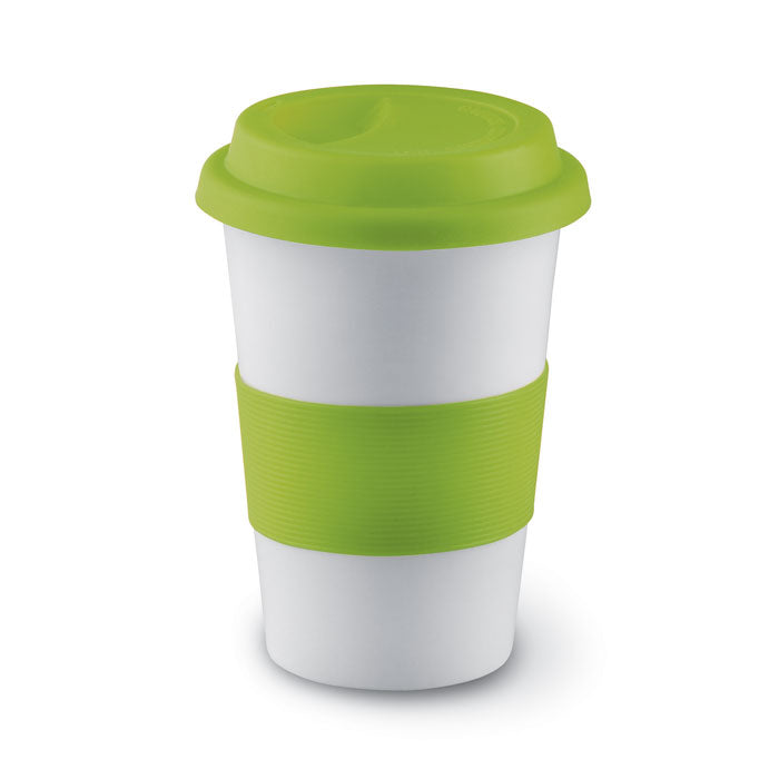 Promo keramička šalica sa silikonskim poklopcem i držačem za tisak loga