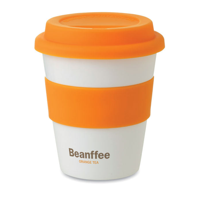 Promotivna šalica od PP materijala sa silikonskim poklopcem i držačem za tisak logotipa