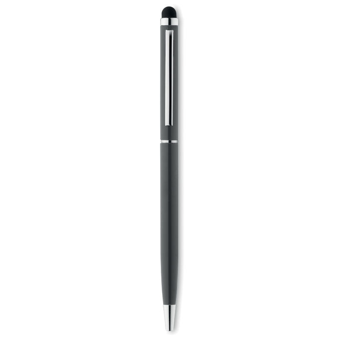 Kemijska olovka tanka aluminijska s tiskom loga, titanium boje | Poslovni pokloni