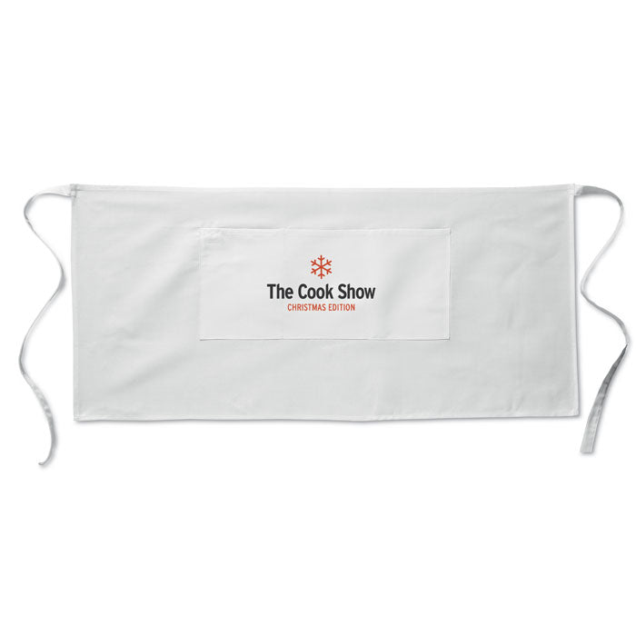 Promotivna konobarska kratka pregača, 195 gr/m², bijele boje, s tiskom loga | Poslovni pokloni