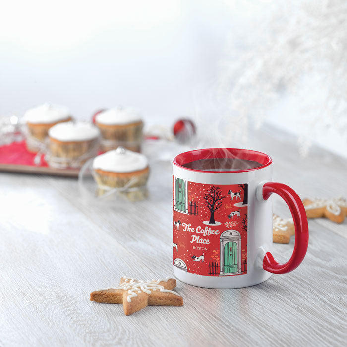 Poslovni pokloni | Promo pokloni | Promotivna keramička sublimacijska šalica s tiskom logotipa, crvene boje