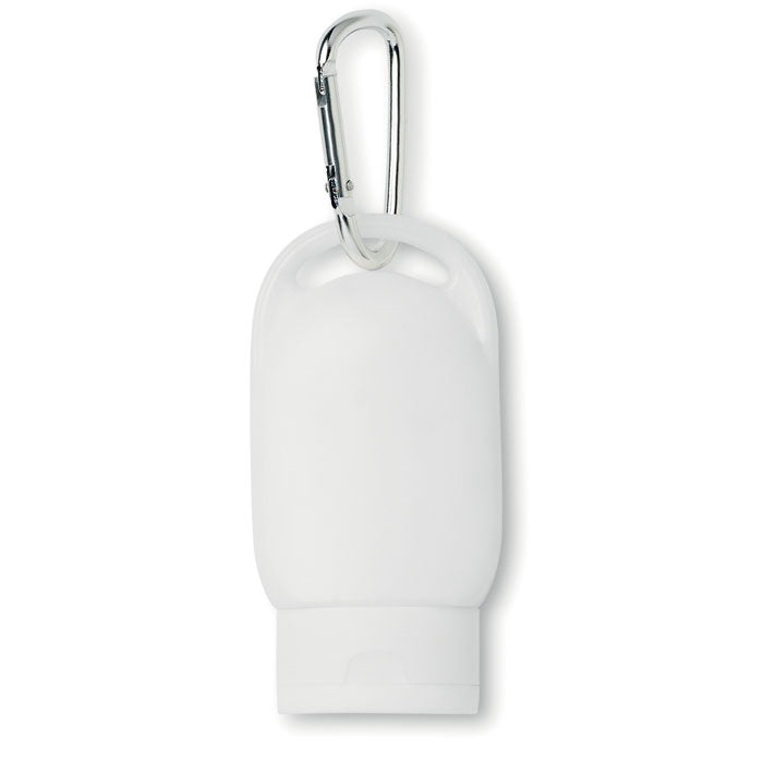 Promo krema za sunčanje u kutijici s karabinerom, bijele boje | Poslovni pokloni