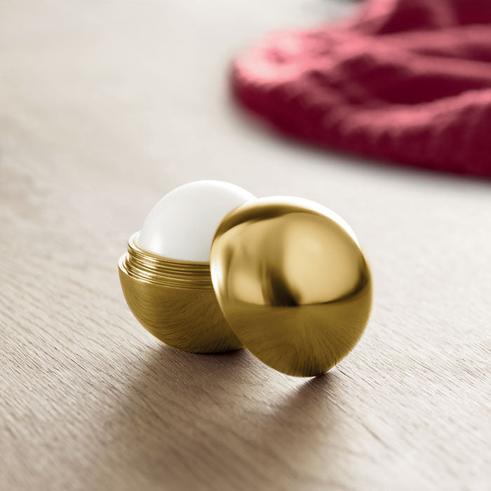 Reklamni balzam za usne u sjajnoj okrugloj kutiji, zlatne boje | Poslovni pokloni