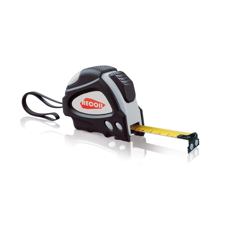 Promotivni metar / mjerna traka s automatskim zaustavljanjem 5m/19mm srebrne boje sa tiskom logotipa | Poslovni pokloni | Promo pokloni