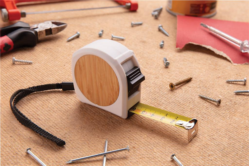 Reklamni metar od bambusa 5m/19 bijele boje | Poslovni pokloni | Promo pokloni