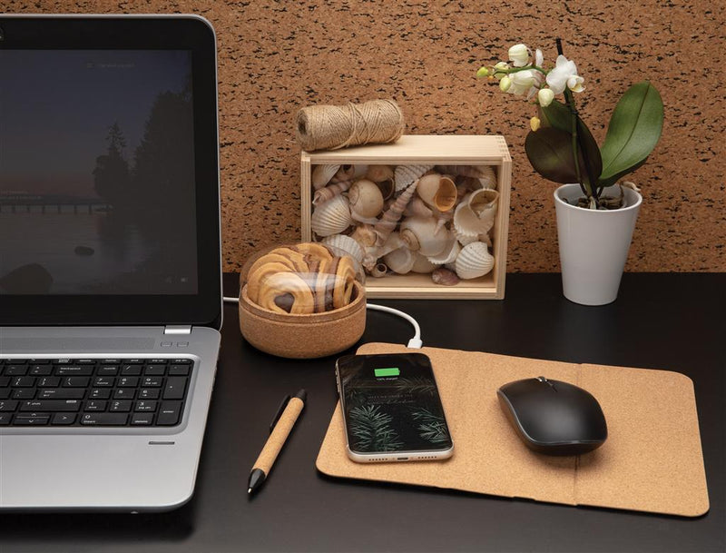 Reklamni 5W bežični punjač, podložak za miša i stalak od pluta | Poslovni pokloni