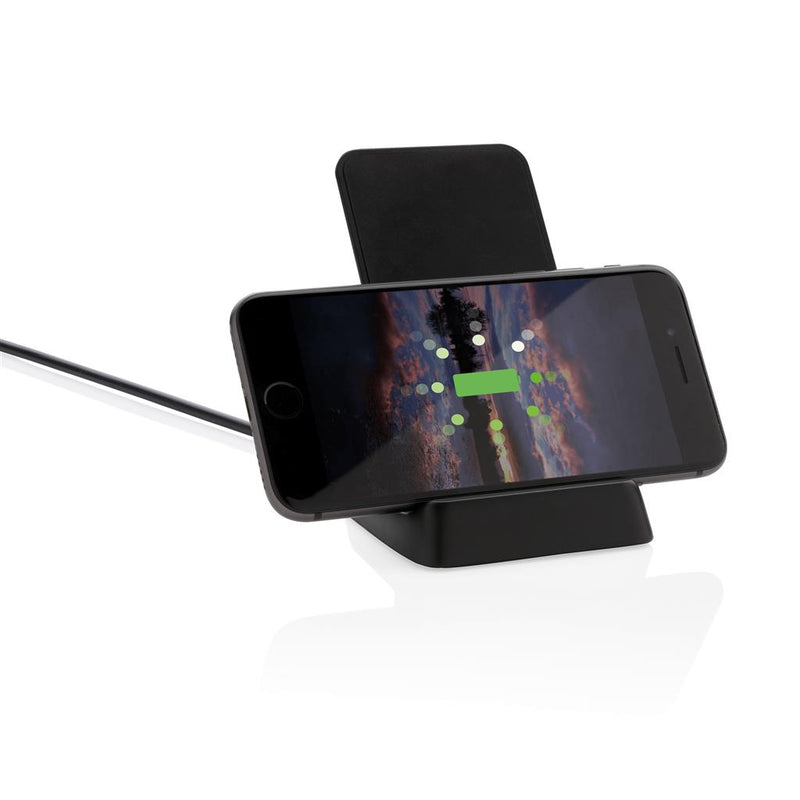Promidžbeni stalak za mobitel s wireless brzim punjačem crne boje | Poslovni pokloni