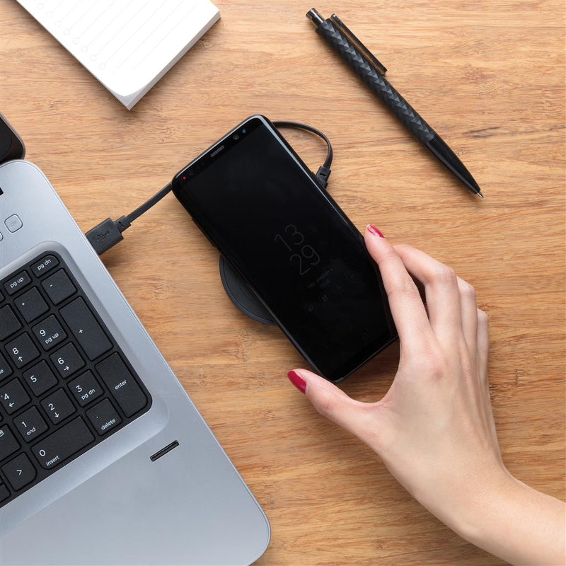 Promidžbeni okrugli 5W podložak za punjenje za tisak logotipa, crne boje | Poslovni pokloni | Promo pokloni