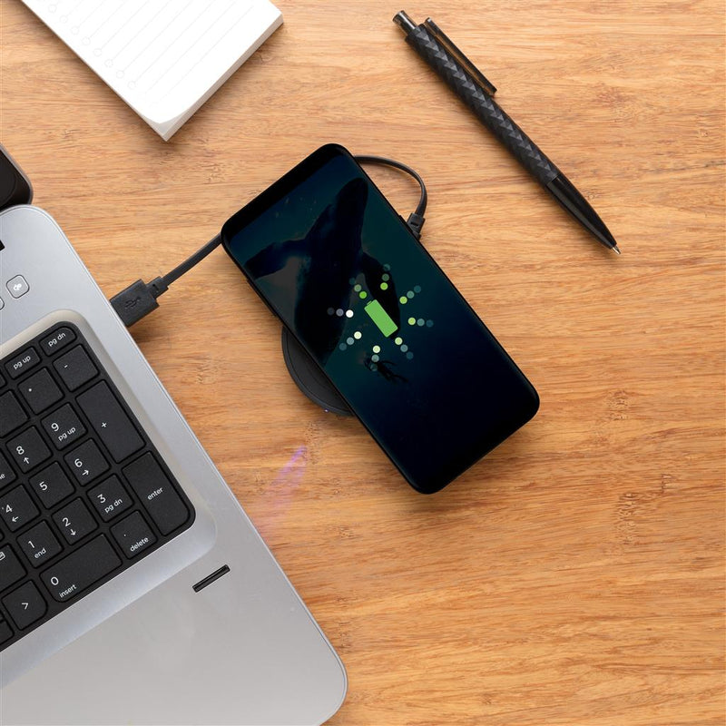 Reklamni okrugli 5W podložak za punjenje za tisak logotipa, crne boje | Poslovni pokloni | Promo pokloni