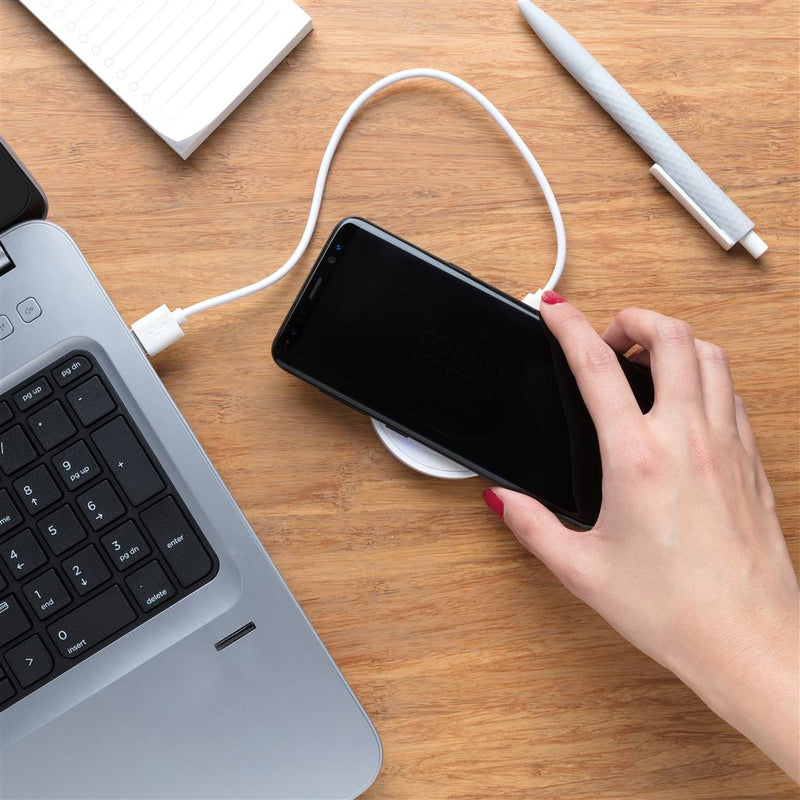 Promidžbeni okrugli 5W podložak za punjenje za tisak logotipa, bijele boje | Poslovni pokloni | Promo pokloni