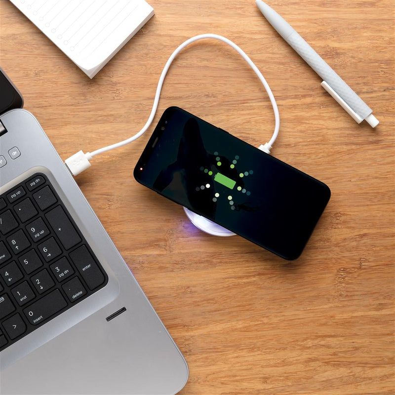 Reklamni okrugli 5W podložak za punjenje za tisak logotipa, bijele boje | Poslovni pokloni | Promo pokloni