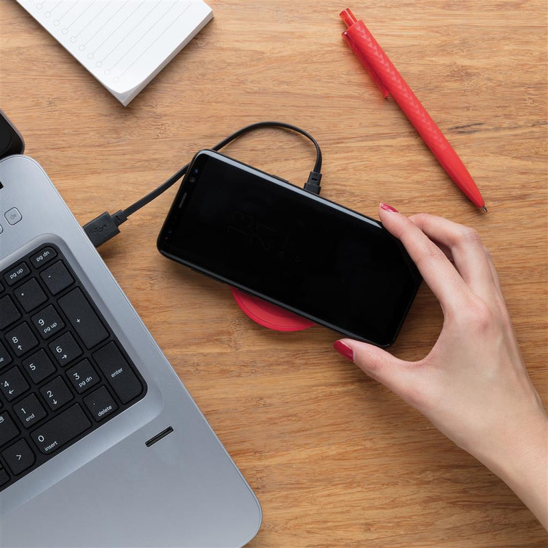 Reklamni okrugli 5W podložak za punjenje za tisak logotipa, crvene boje | Poslovni pokloni | Promo pokloni