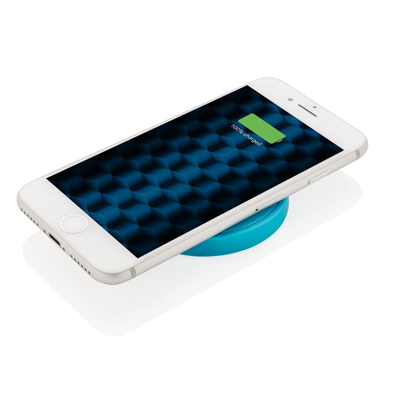 Promotivni okrugli 5W podložak za punjenje za tisak logotipa, plave boje | Poslovni pokloni | Promo pokloni