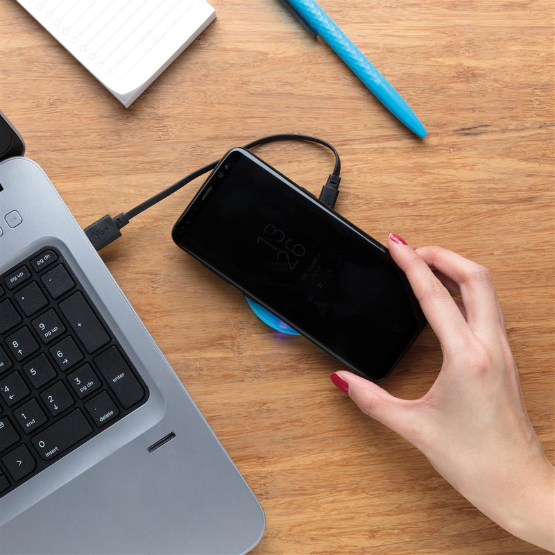 Reklamni okrugli 5W podložak za punjenje za tisak logotipa, plave boje | Poslovni pokloni | Promo pokloni