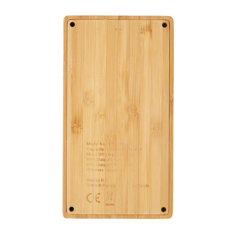 Promotivni bežični prijenosni 5W powerbank od bambusa, 4000mAh | Poslovni pokloni | Promo pokloni | Promidžbeni pokloni