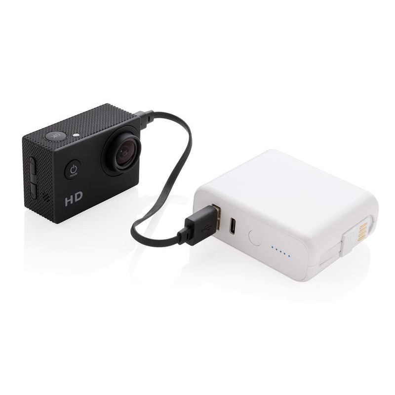 Promotivna prijenosna baterija s integriranim kabelom i bežičnim punjenjem, 5.000mAh, bijele boje