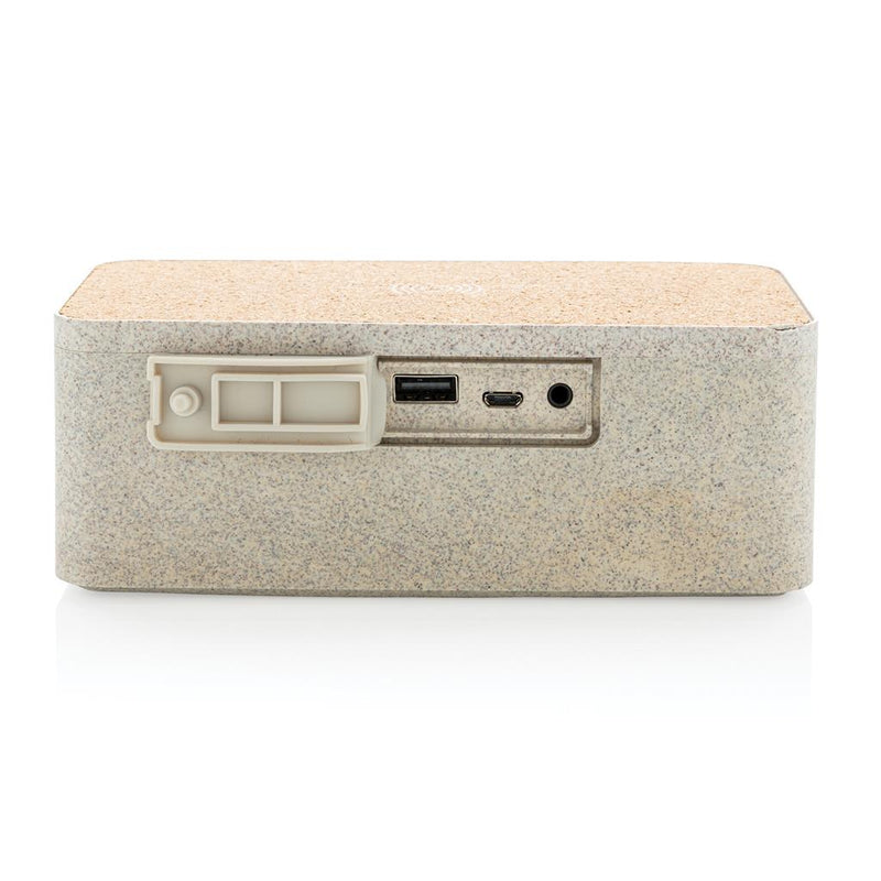 Promotivni eko bežični punjač od pšenične slame sa 5W bežičnim zvučnikom, zadnja strana | Poslovni pokloni