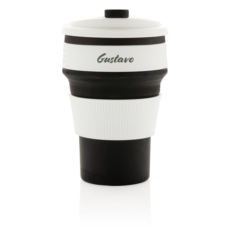 Promotivna sklopiva silikonska šalica, 350ml, crne boje, s tiskom loga | Poslovni pokloni