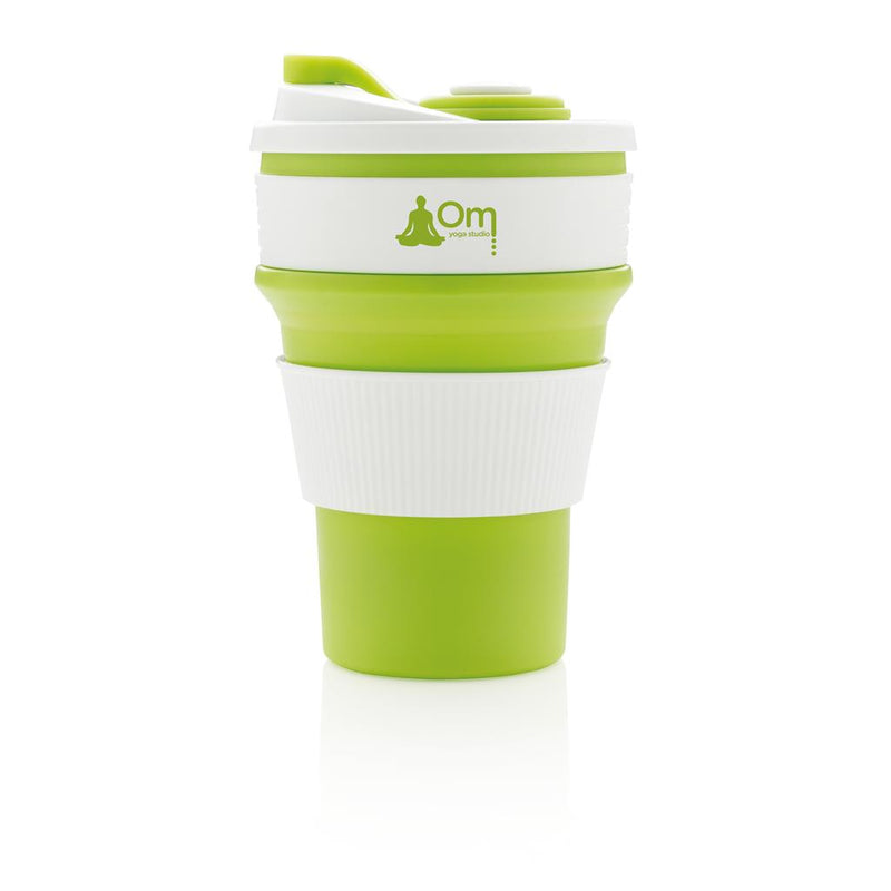 Promotivna sklopiva silikonska šalica, 350ml, zelene boje, s tiskom loga | Poslovni pokloni
