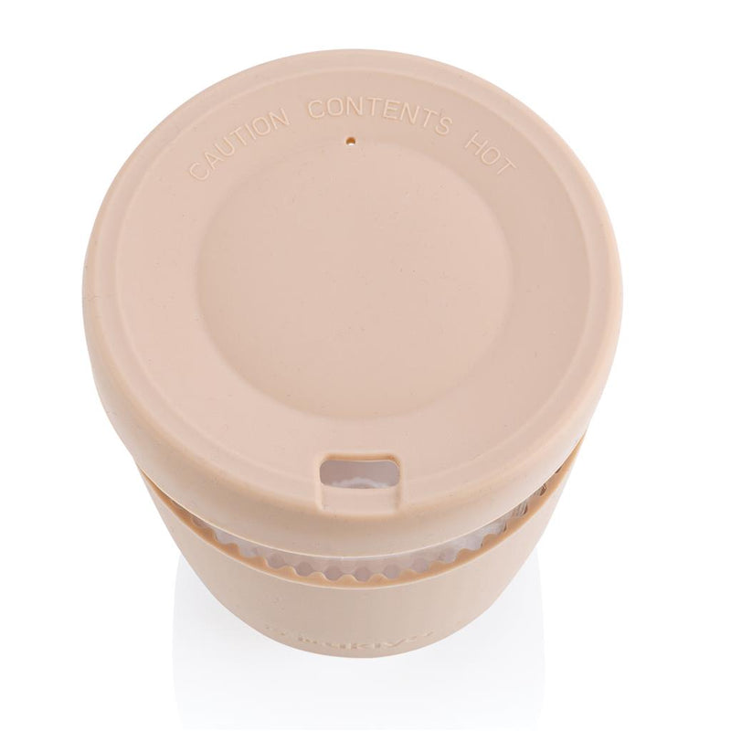 Čaša od borosilikatnog stakla sa silikonskom navlakom i poklopcem | Poslovni pokloni