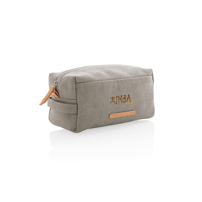 Promotivna platnena luksuzna kozmetička torbica bez PVC-a, sive boje, s tiskom loga | Poslovni pokloni