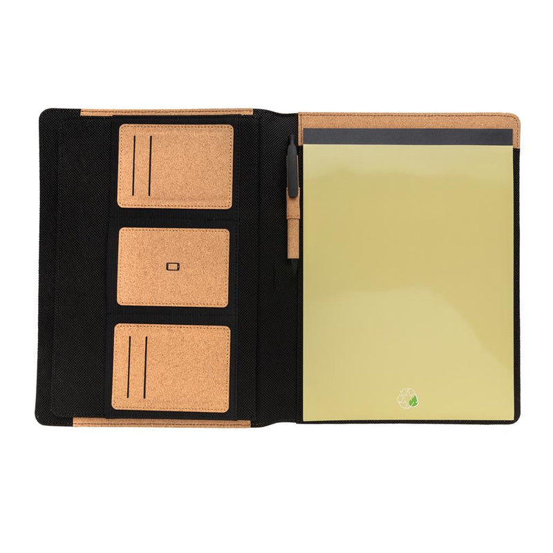 Promotivna luksuzna eko A4 poslovna mapa od pluta, unutrašnjost s dijelovima za organizaciju | Poslovni pokloni